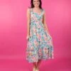 PRE-ORDER Blu Pepper Watercolor Floral Print Ruffle Midi Dress |S-L
