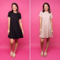 Short Sleeve Round Neck Cotton Dress W/ Ribbing | S - XL