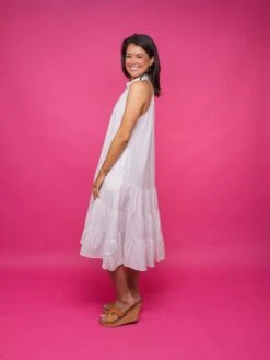 Sleeveless Button-Down Tiered Shirt Dress W/ Pockets | S - L -Dress Delight bd7d0dd0ffed13a66d15af2f0f59ff15