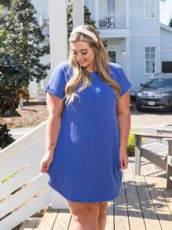 Raised Ribbed Short Sleeve Dress | S - 3X -Dress Delight bfb69faa5b5bd4d6b4cd9c25702d2fda