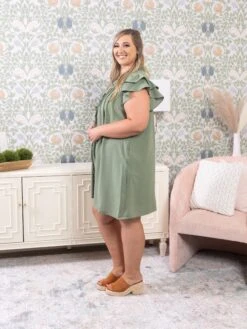 Ruffle Sleeve V-Neck Frilled Shift Dress | S-XL -Dress Delight bfdf6780b0290fd876711d95454854c8