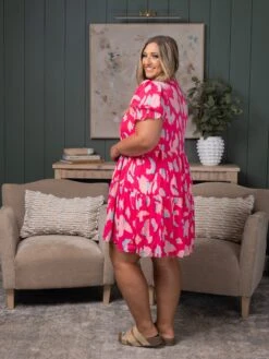 Abstract Printed Puff Short Sleeve Tiered Dress | S - XL -Dress Delight c40ce521377d0093a9f2f962738f7a93