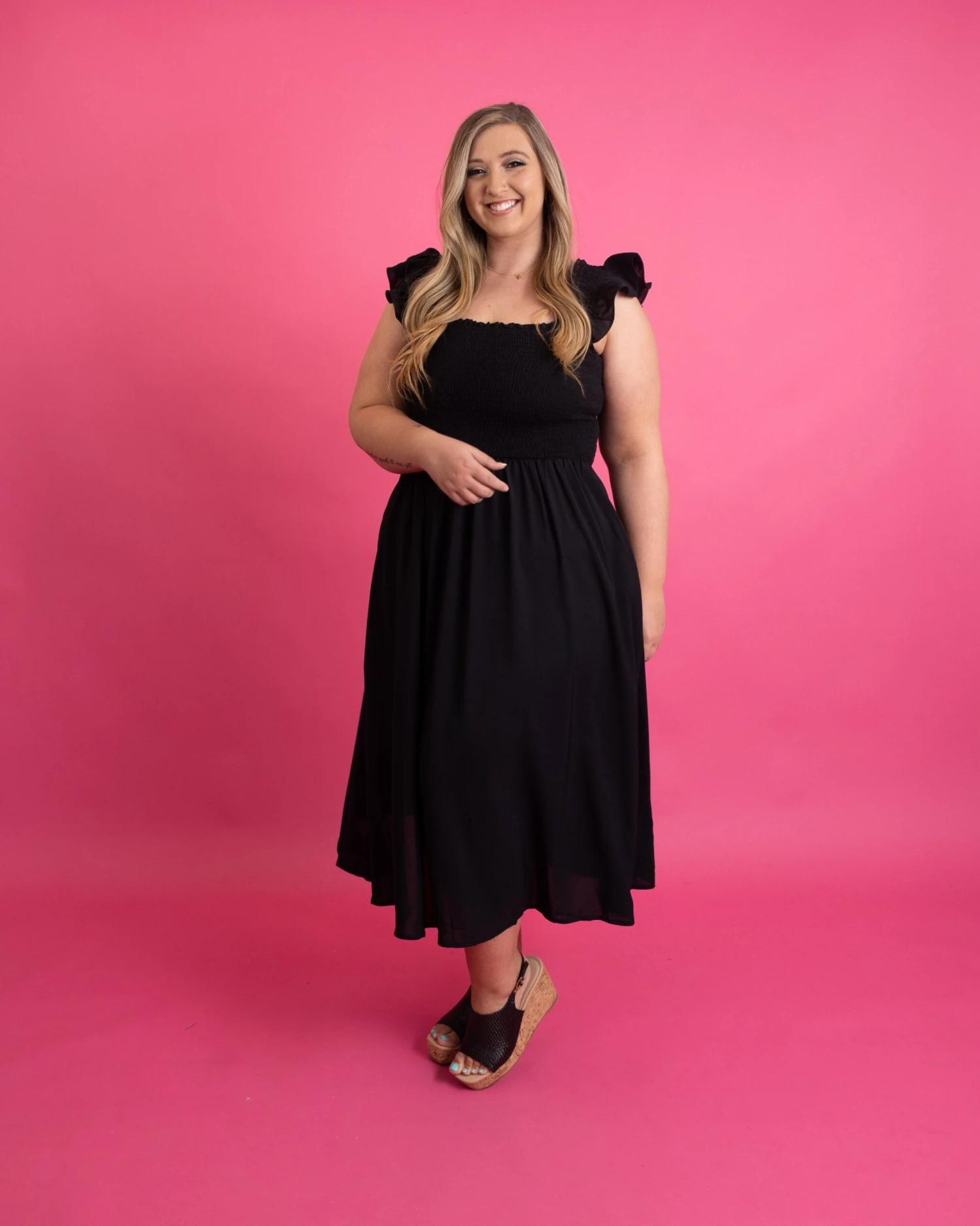 Smocked Bodice Square Neck Midi Dress W/ Ruffle Sleeves | S-3X 2 Smocked Bodice Square Neck Midi Dress W/ Ruffle Sleeves | S-3X - Image 2