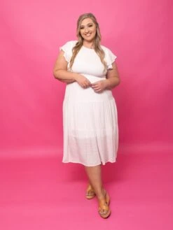 Smocked Tiered Midi Dress | S-3X -Dress Delight cN5ncFWMIgFjUzL0KjQHCquVExc4BCk1M0MsY0sg