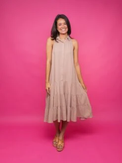 Sleeveless Button-Down Tiered Shirt Dress W/ Pockets | S - L -Dress Delight ce891ec0c859308737744bd119478d66