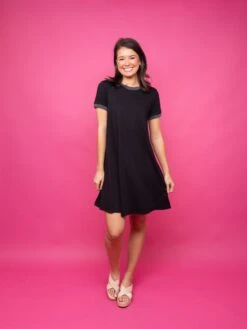 Short Sleeve Round Neck Cotton Dress W/ Ribbing | S - XL -Dress Delight d012fad00176e7460f56e45324d5977a