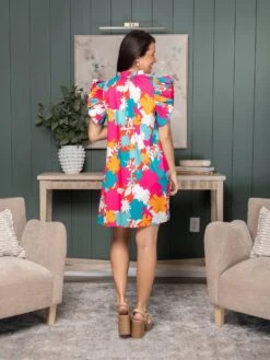 Multicolor Floral Tie Split Neck Flutter Sleeve Dress | S - XL -Dress Delight d05920a1fadd3a98cf80ced92a297ca9