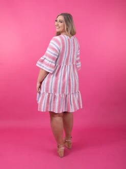 Easel V Neck Striped Babydoll Embroidered Dress | S - L -Dress Delight d0cea094a4372e67f32bc8115232294b