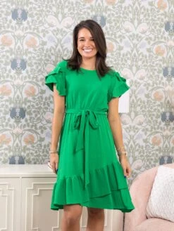 Round Neck Ruffle Sleeve Tiered Dress | S - XL