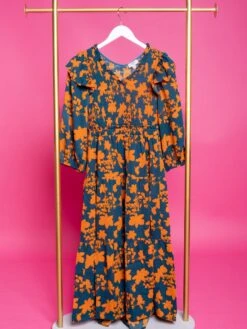 Ruffled V-Neck 3/4 Sleeve Printed Smocked Midi Dress | S - L -Dress Delight dggCssv0ouPQqWL2OIdfO9bAXCcsfxtWEYTFG6zQ