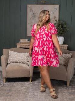 Abstract Printed Puff Short Sleeve Tiered Dress | S - XL -Dress Delight e872eaab9109a7daacbf98084f4a0dbe