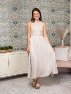 Knit Mixed Media Sleeveless Midi Dress | S - L -Dress Delight ea1fbd26ca3c22f5fb7e6c320bab8a6e