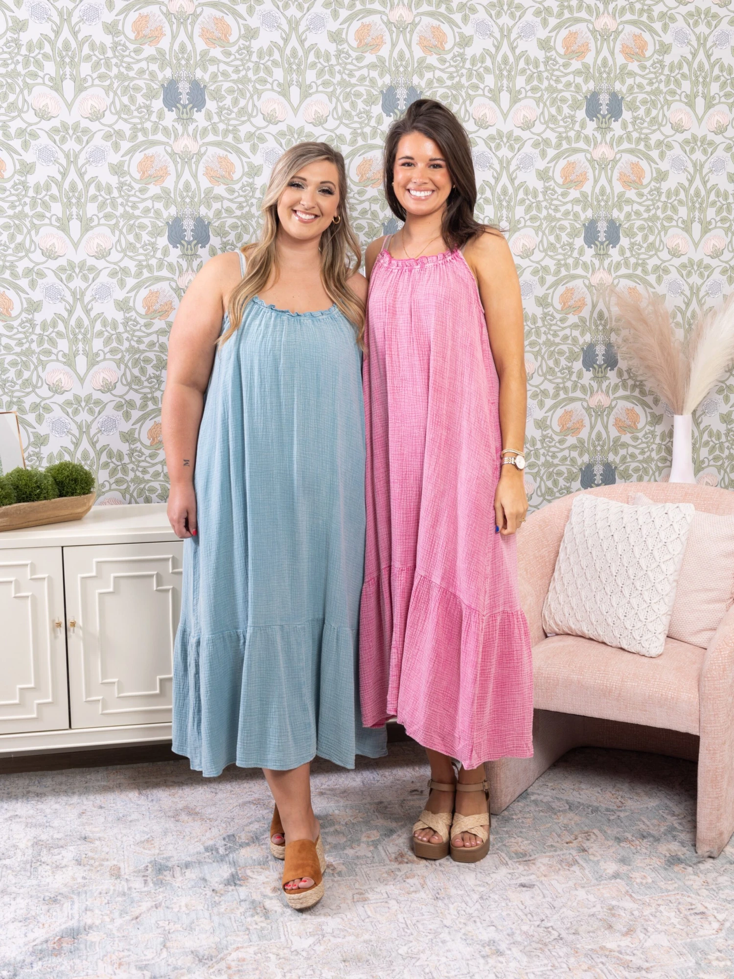 Mineral Washed Round Neck Gauze Midi Dress | S - 3XL 1 Mineral Washed Round Neck Gauze Midi Dress | S - 3XL