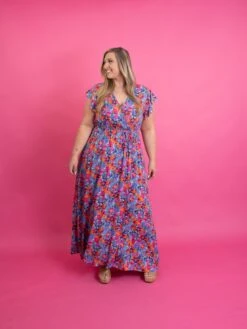 Floral Print Short Sleeve V-Neck Wrap Split Maxi Dress | S - XL