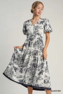 Landscape Print V-Neck Midi Dress | S - L -Dress Delight fd11a45ffcece0348d9e1f1dfa8d04a8