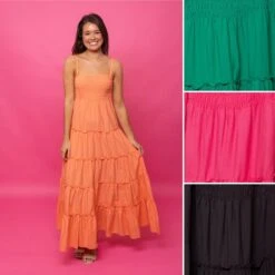 Zenana Smocked Tiered Maxi Dress W/ Spaghetti Straps | S - 3X