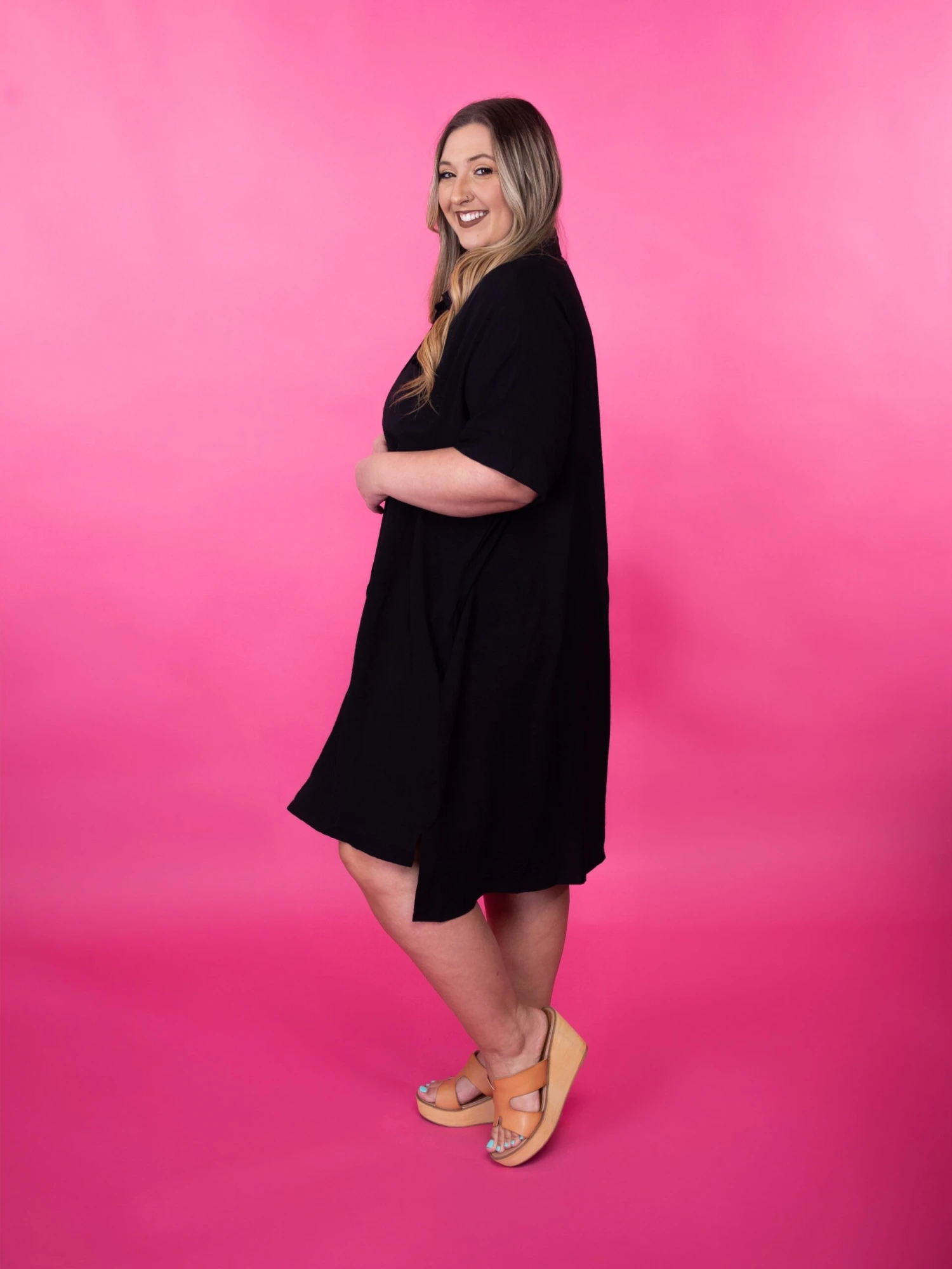 Button Down Drop Shoulder Collared Mini Dress W/ Pockets | S-3X 3 Button Down Drop Shoulder Collared Mini Dress W/ Pockets | S-3X - Image 3