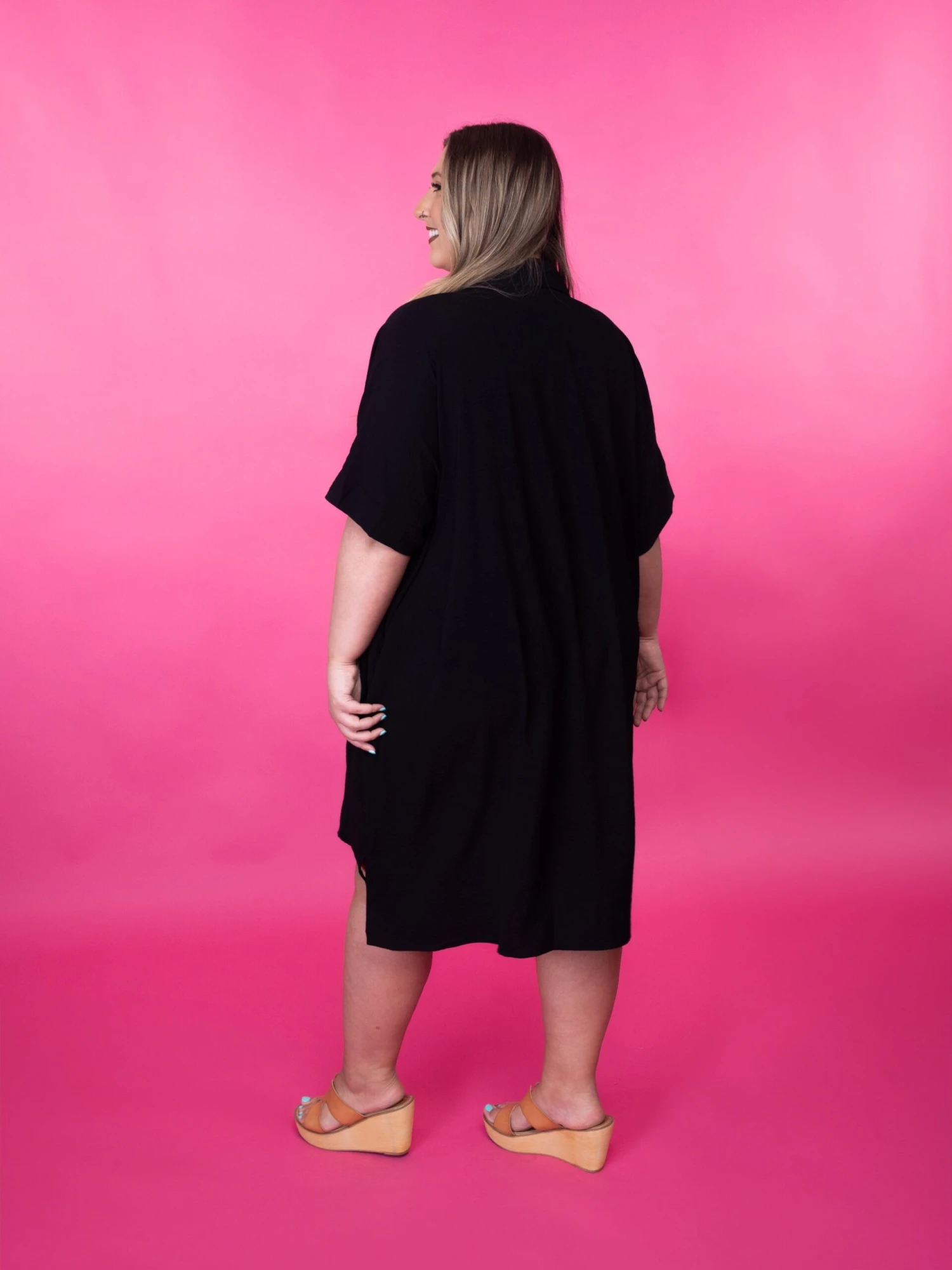 Button Down Drop Shoulder Collared Mini Dress W/ Pockets | S-3X 4 Button Down Drop Shoulder Collared Mini Dress W/ Pockets | S-3X - Image 4