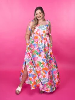 Floral Print Square Neck Sleeveless Maxi Dress W/ Slit | S-3X