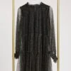 Sparkly Tiered Ruffled Mock Neck Dress W/ Long Sheer Sleeves | S-L