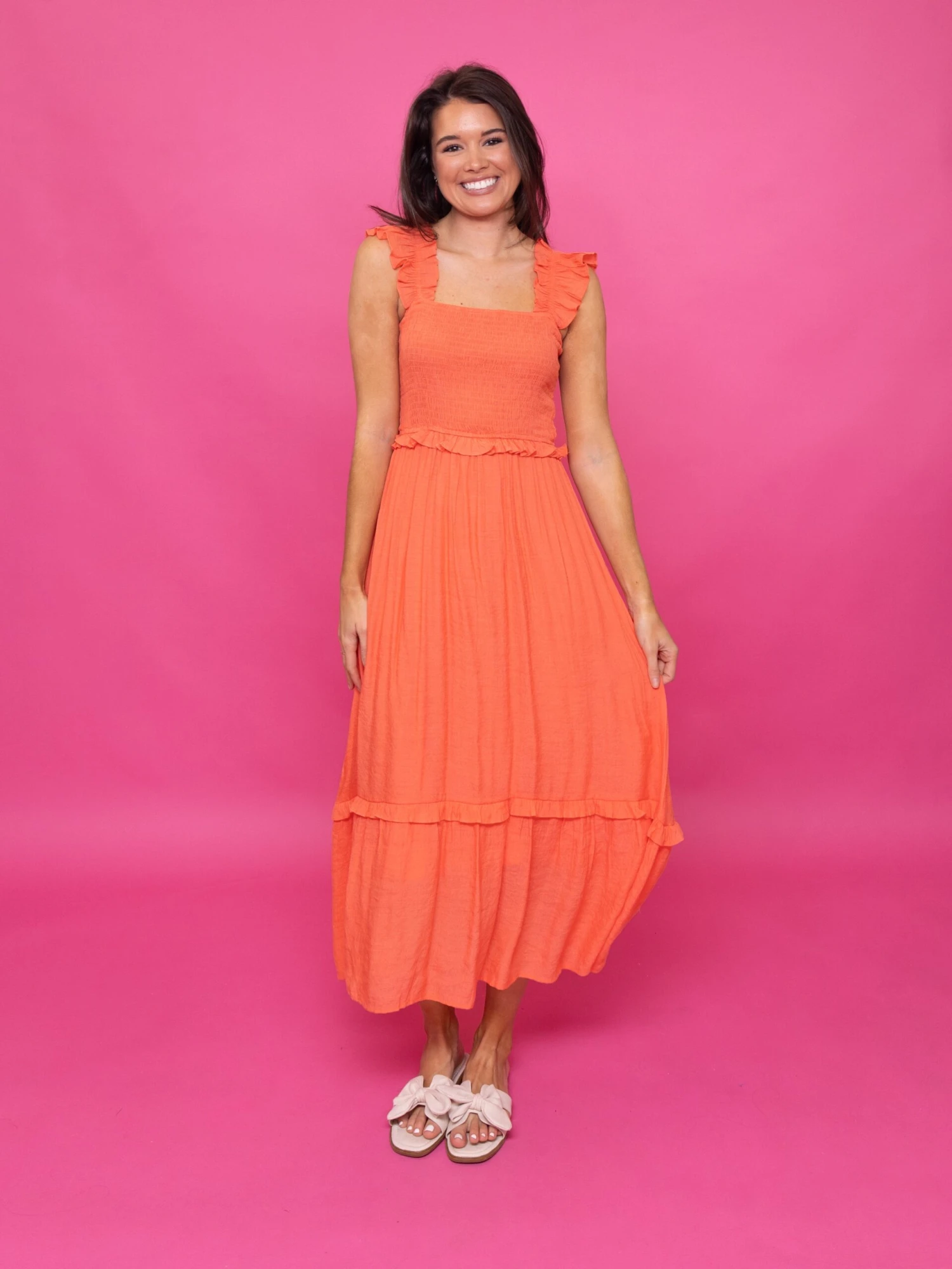 Flutter Straps Smocked Tiered Midi Dress | S-L 2 Flutter Straps Smocked Tiered Midi Dress | S-L - Image 2