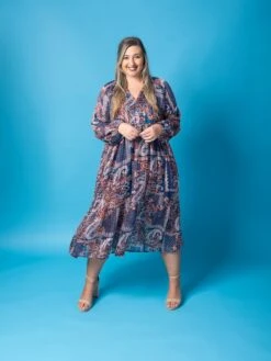 Mixed Print V-Neck Long Sleeve Maxi Dress | S - L