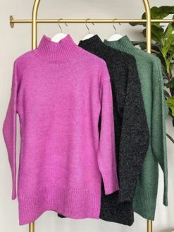 High Neck Long Sleeve Sweater Dress | S-L